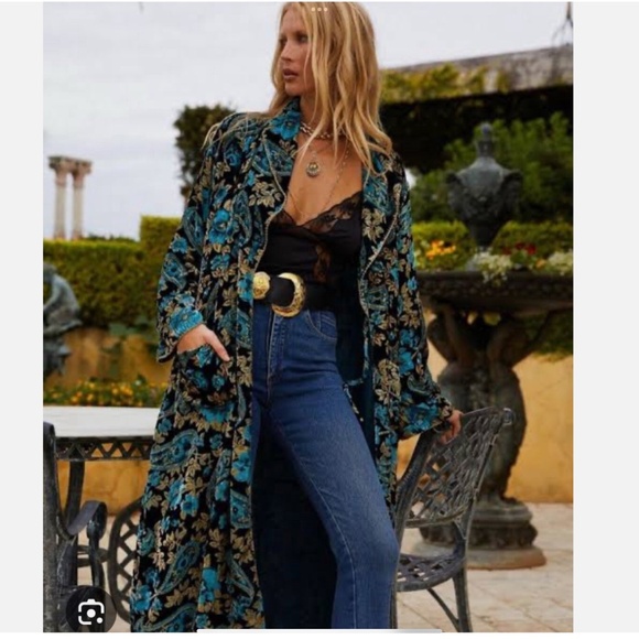 Chasing Unicorns Roadhouse Blues Turquoise Velvet Duster OS - Picture 2 of 10